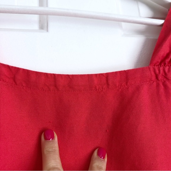 Loft Linen Blend Square Neck Flounce Mini Dress Medium Petite Coral Orange Women - Picture 5 of 8